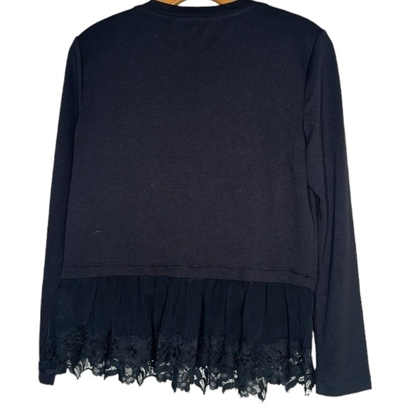 NWOT REBECCA TAYLOR Silk Lace Trim Pullover Layered Sweater Black Size Small - Picture 2 of 9